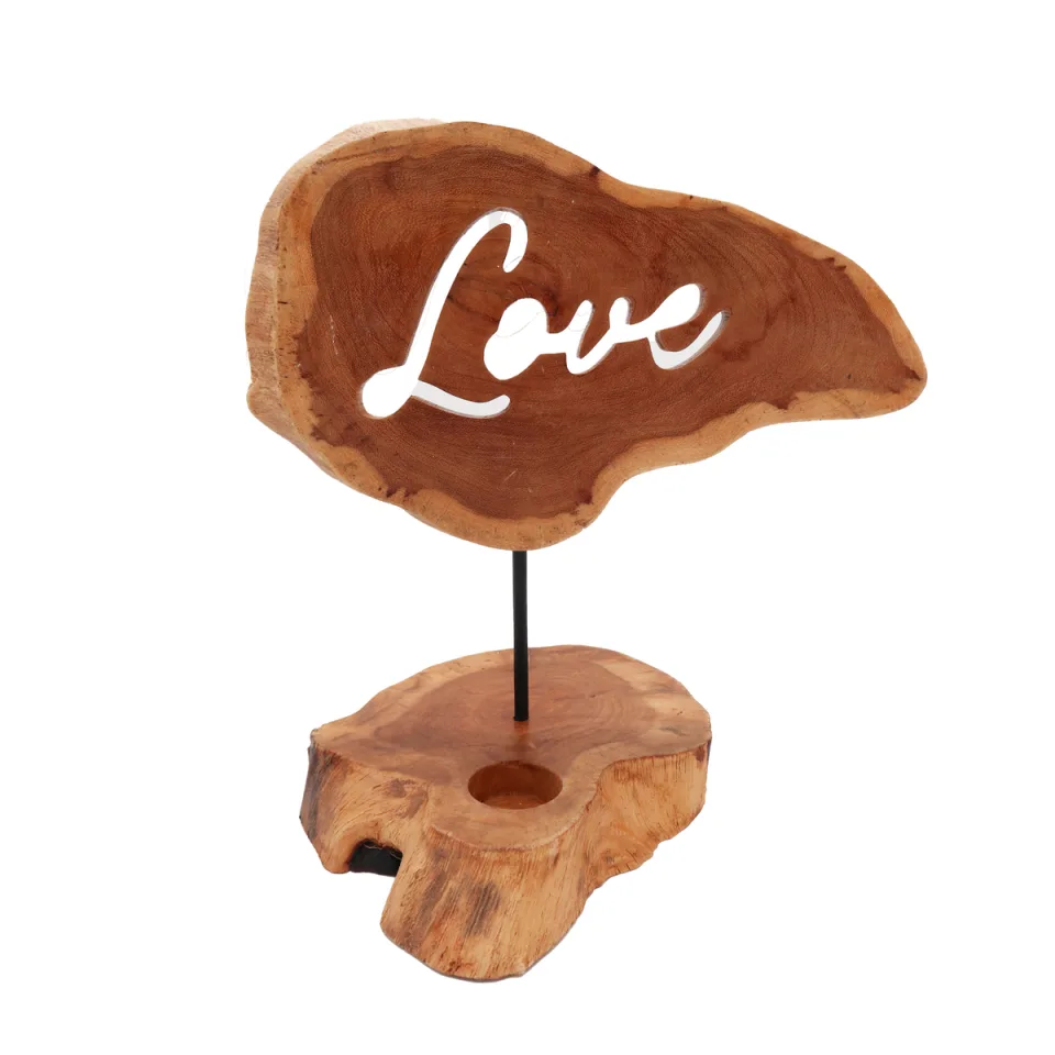 Porte-bougies en bois sculpté « mot » : Amour