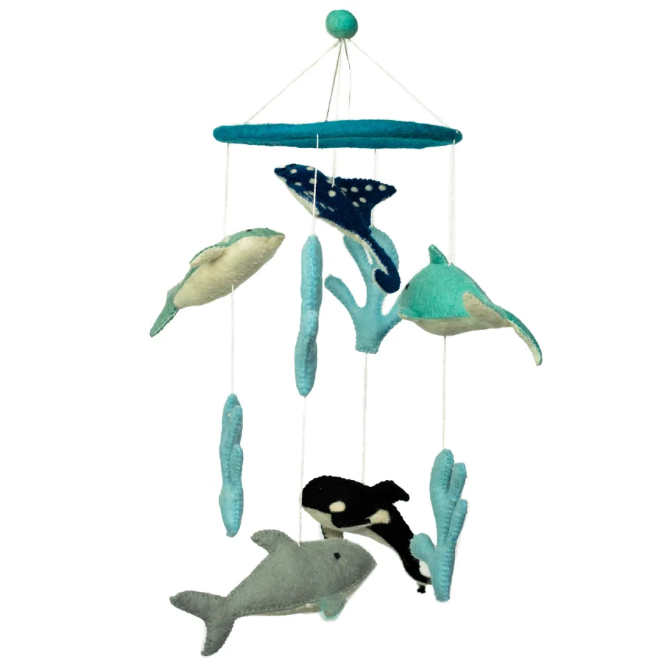 Mobile en feutre fait main, Dauphins et vie marine : Modèle unique