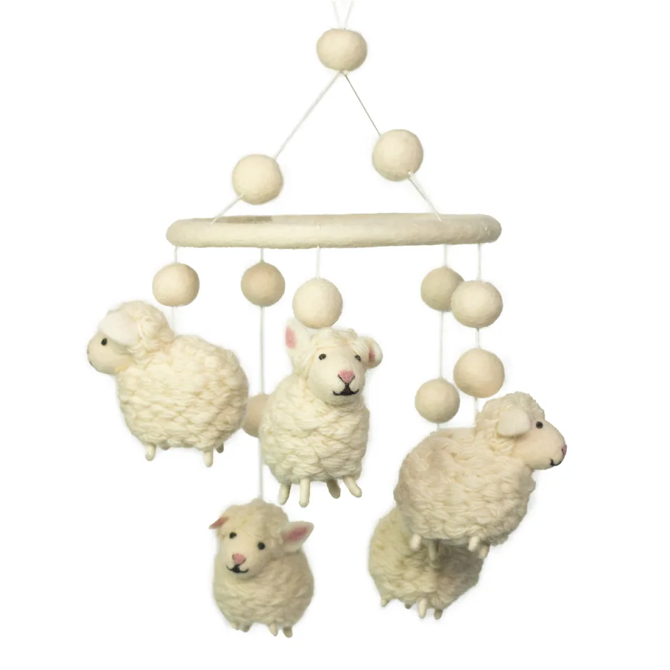 Mobile en feutre fait main, Moutons blancs : Modèle unique
