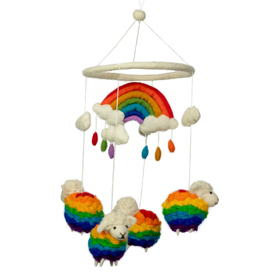 Mobile en feutre fait main, Moutons arc-en-ciel : Modèle unique