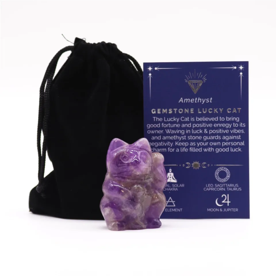 Chat porte-bonheur : améthyste, 50 x 35 x 25 mm