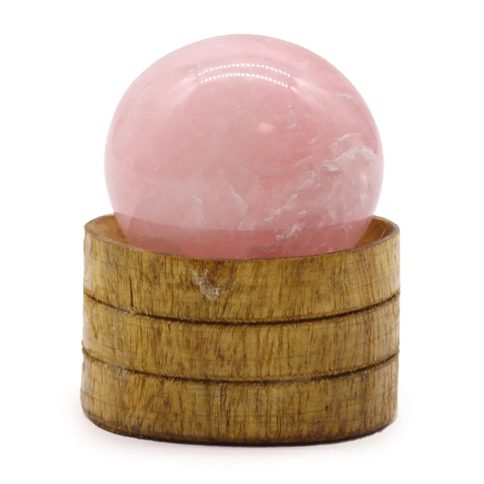 Sphère en pierre naturelle sur socle : 40 mm, quartz rose