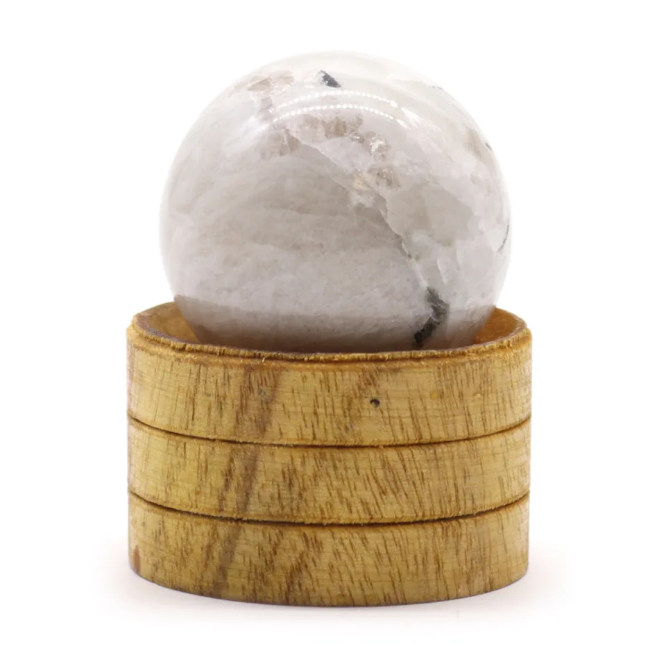 Sphère en pierre naturelle sur socle : 40 mm, pierre de lune d'Inde