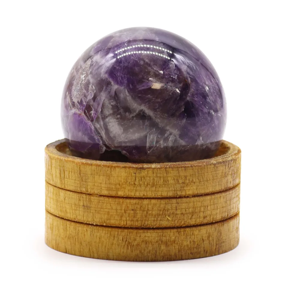 Sphère en pierre naturelle sur socle : 50 mm, améthyste d'Afrique