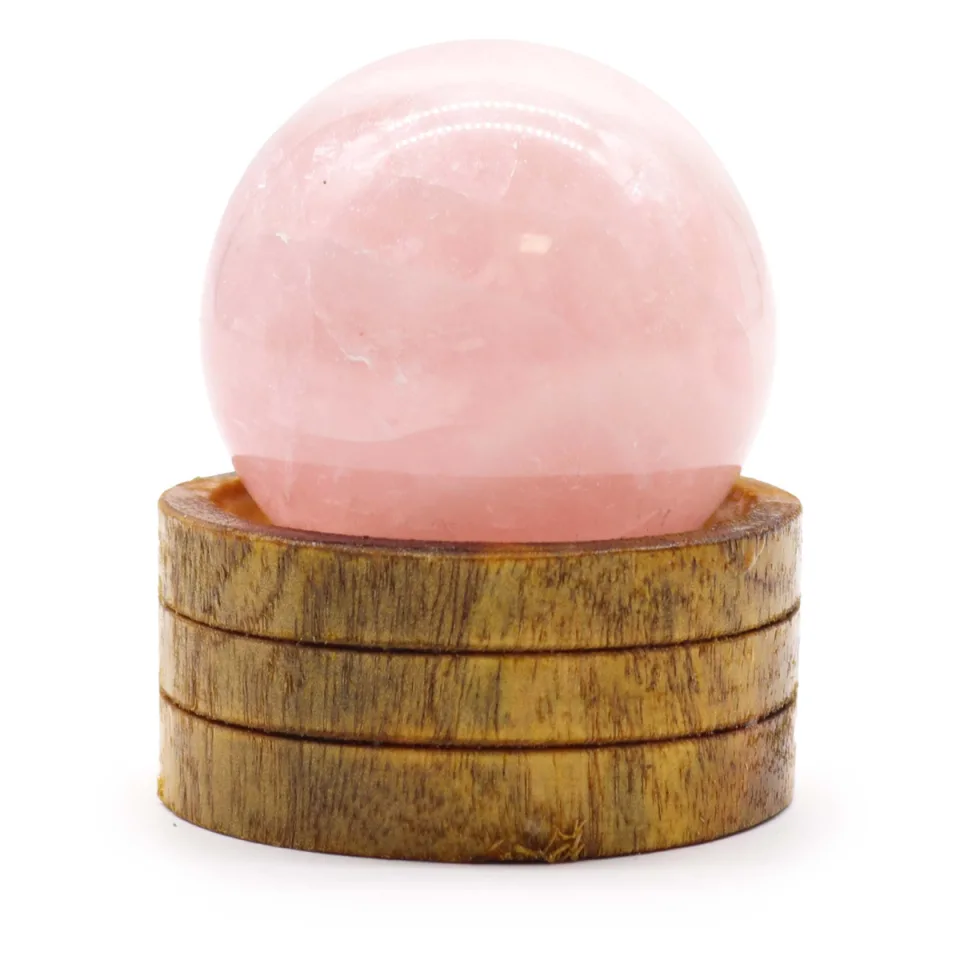 Sphère en pierre naturelle sur socle : 50 mm, quartz rose