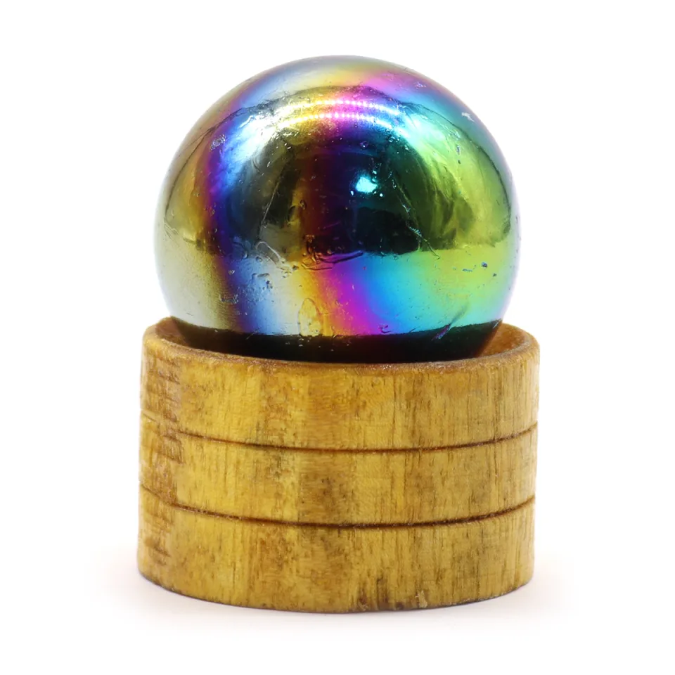 Sphère en quartz aura sur socle : 40 mm, améthyste aura