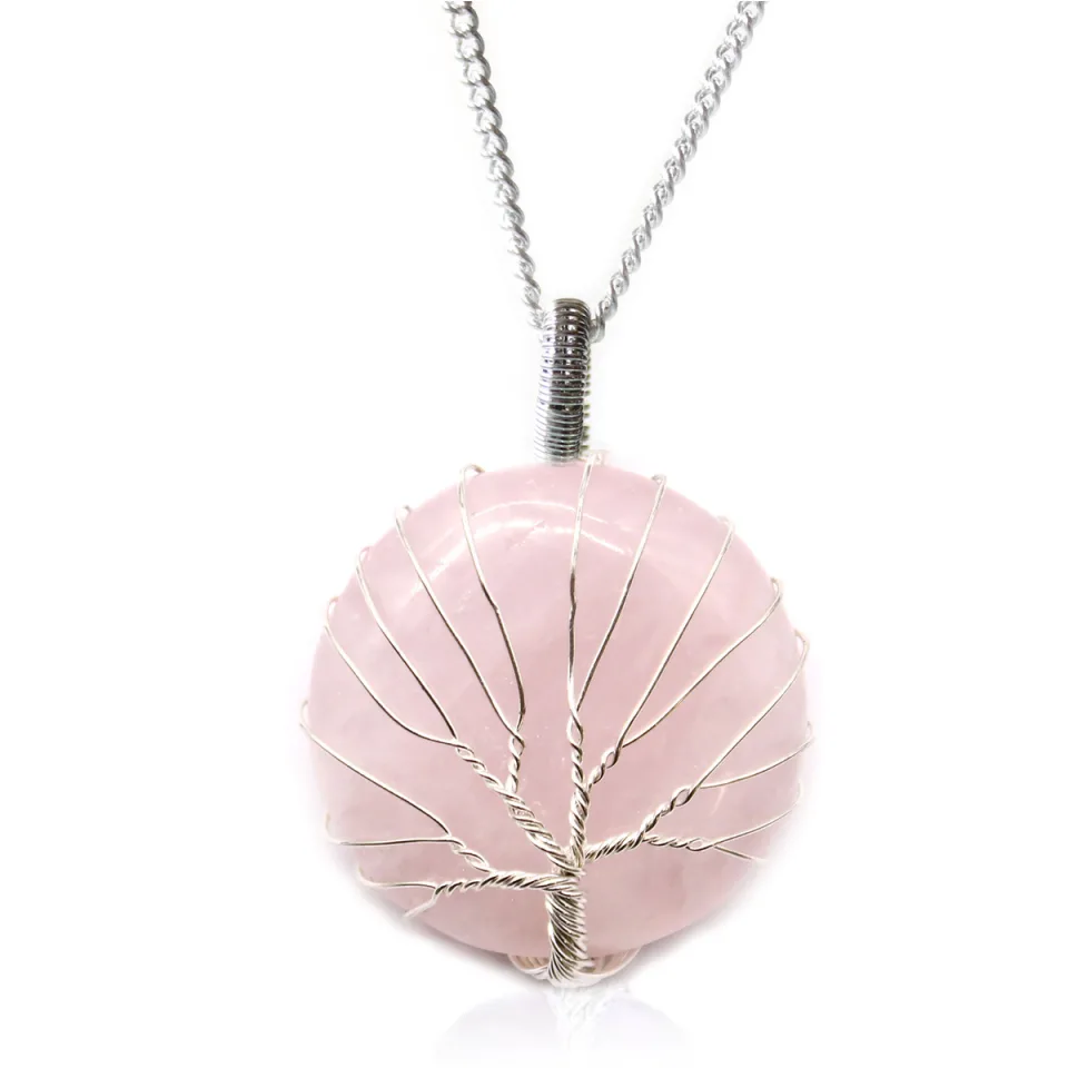 Collier arbre de vie : quartz rose
