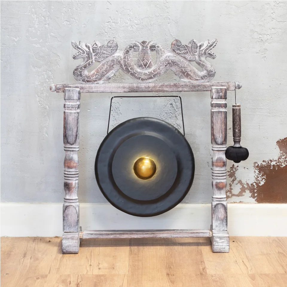 Gong moyen sur support, 35 cm : noir