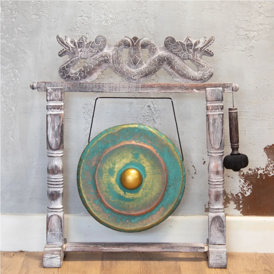 Gong moyen sur support, 35 cm : vert lasuré