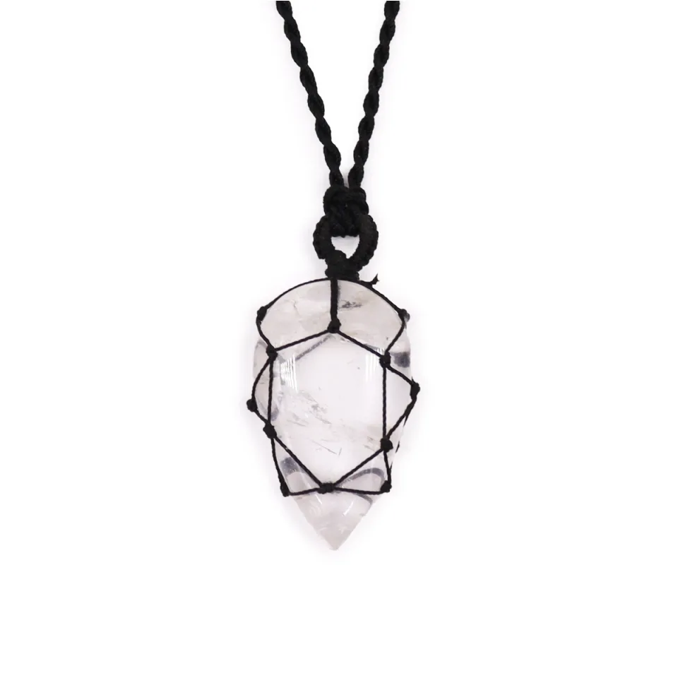 Pendentif en pierre sur lacet, Goutte : cristal de roche