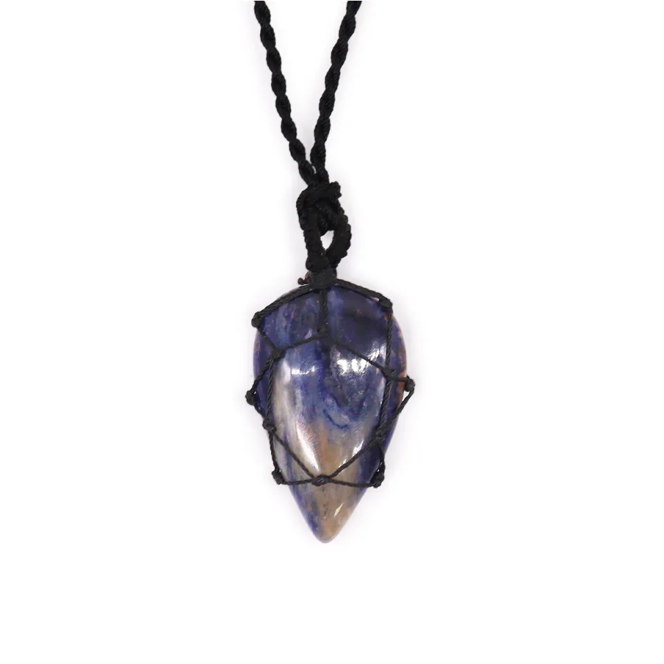Pendentif en pierre sur lacet, Goutte : sodalite