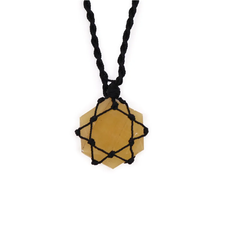Pendentif en pierre sur lacet, Hexagone : quartz jaune