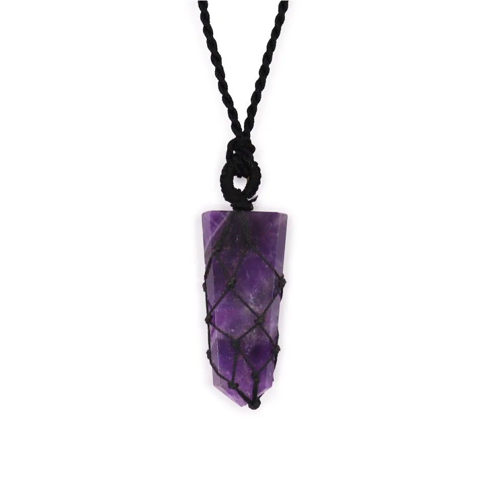 Pendentif en pierre sur lacet, Pointe plate : améthyste