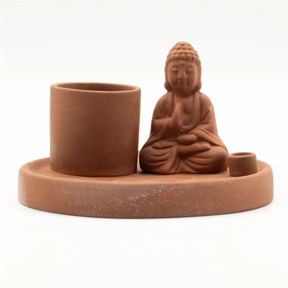 Porte-encens Bouddha en céramique : Terre cuite naturelle