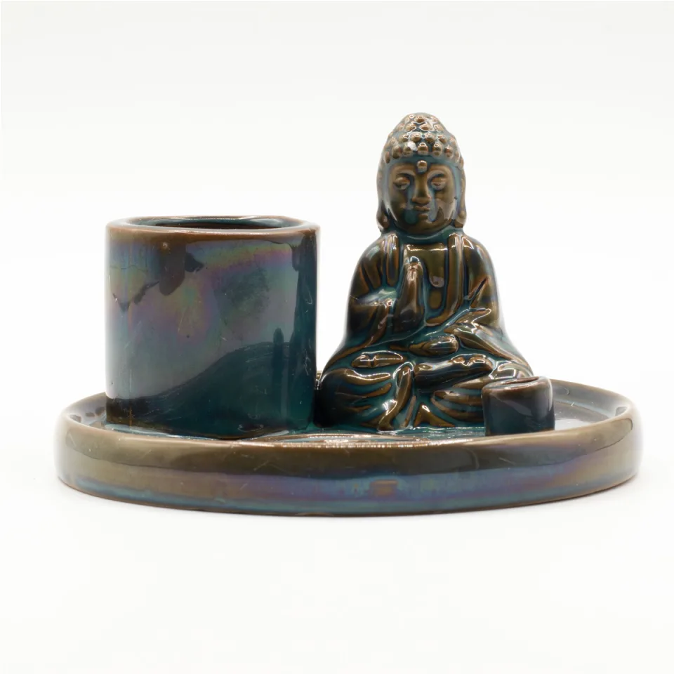 Porte-encens Bouddha en céramique : Céramique bleue