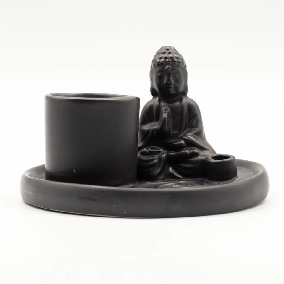 Porte-encens Bouddha en céramique : Céramique noir mat