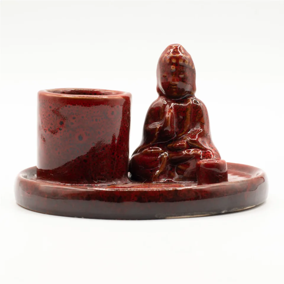 Porte-encens Bouddha en céramique : Céramique rouge doux