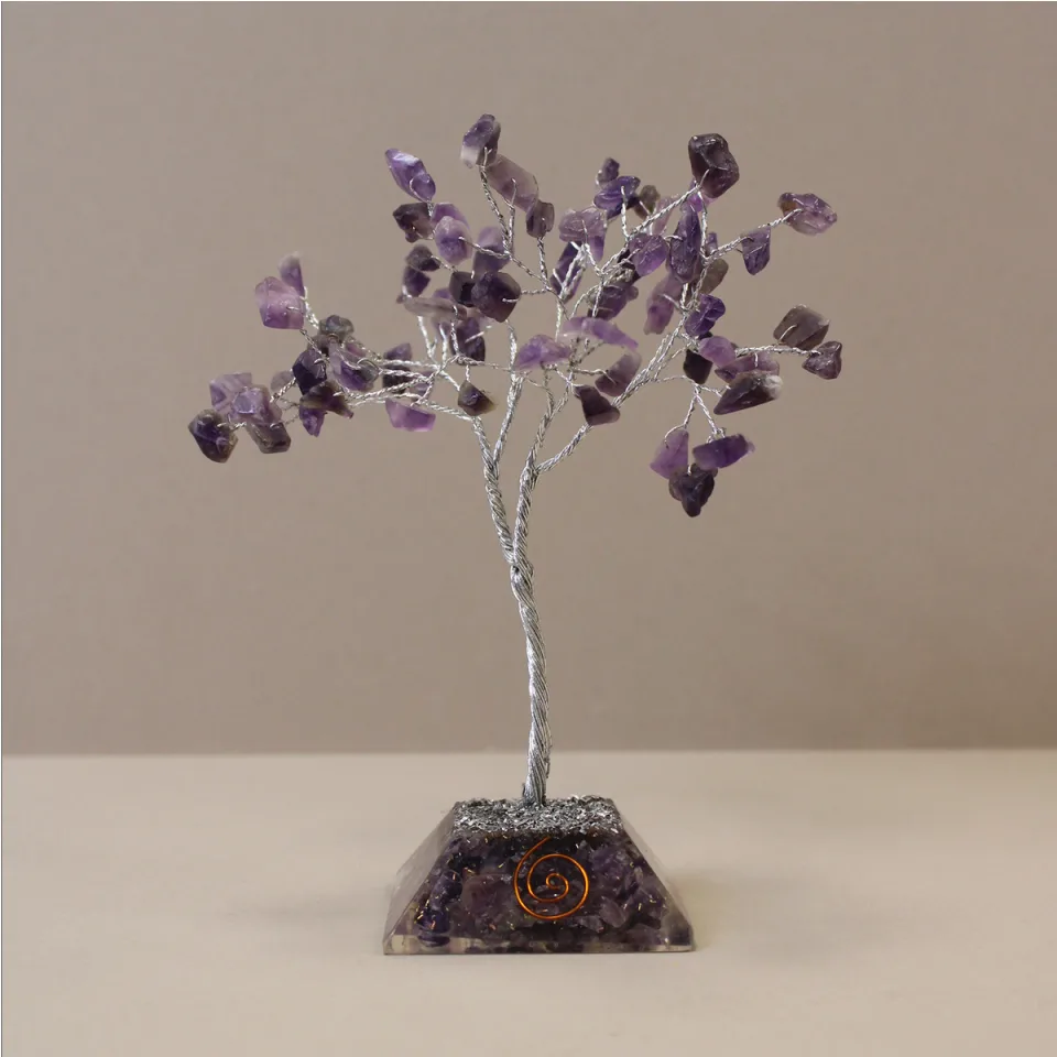 Arbres de pierres sur socle orgonite : 80 pierres, améthyste