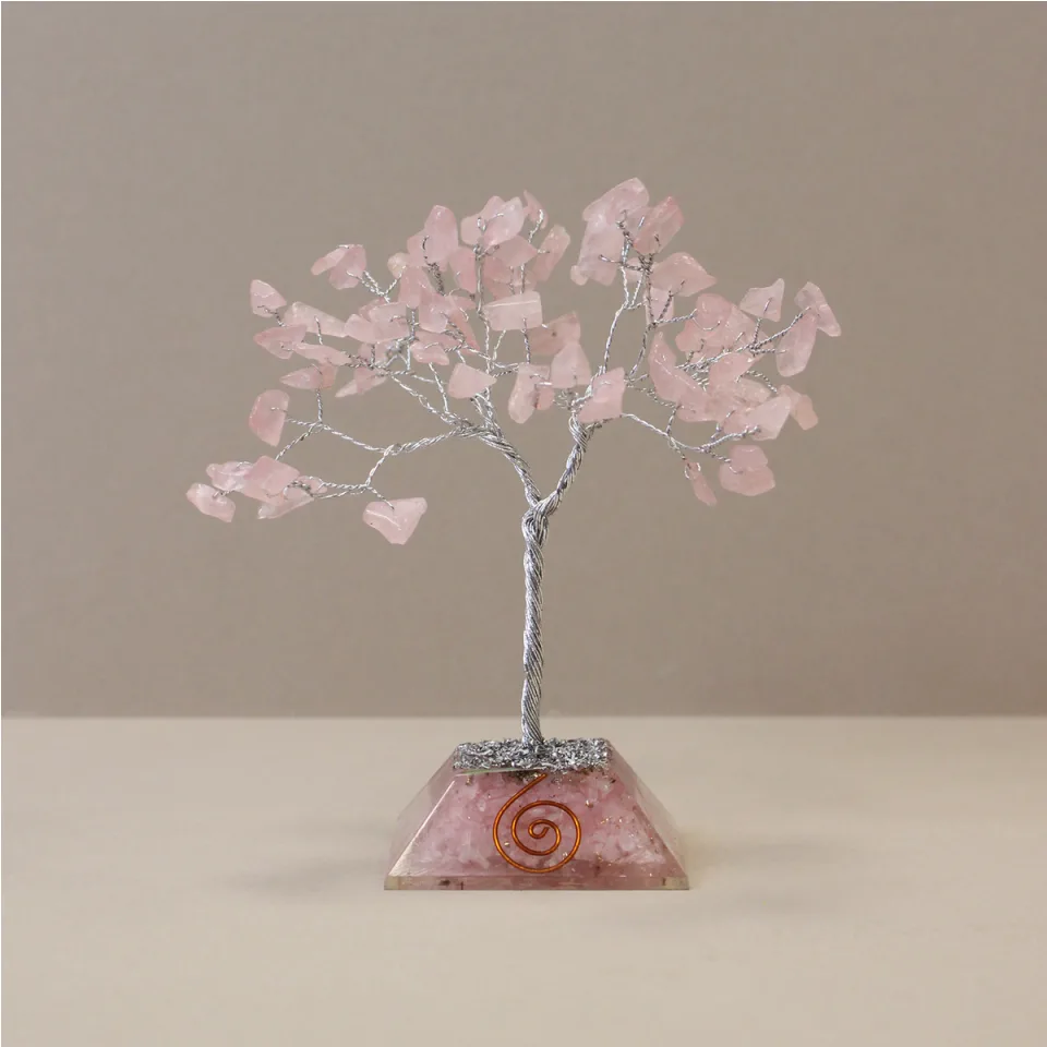 Arbres de pierres sur socle orgonite : 80 pierres, quartz rose
