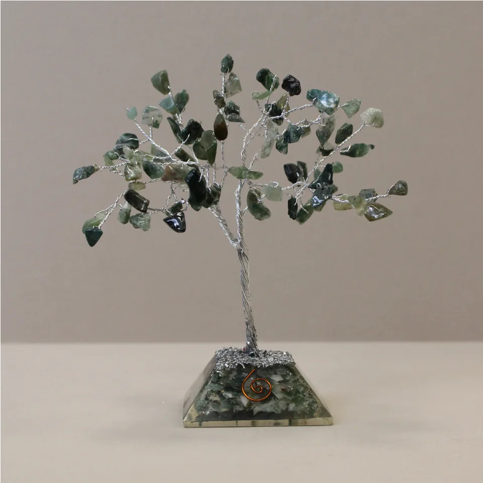 Arbres de pierres sur socle orgonite : 80 pierres, agate mousse