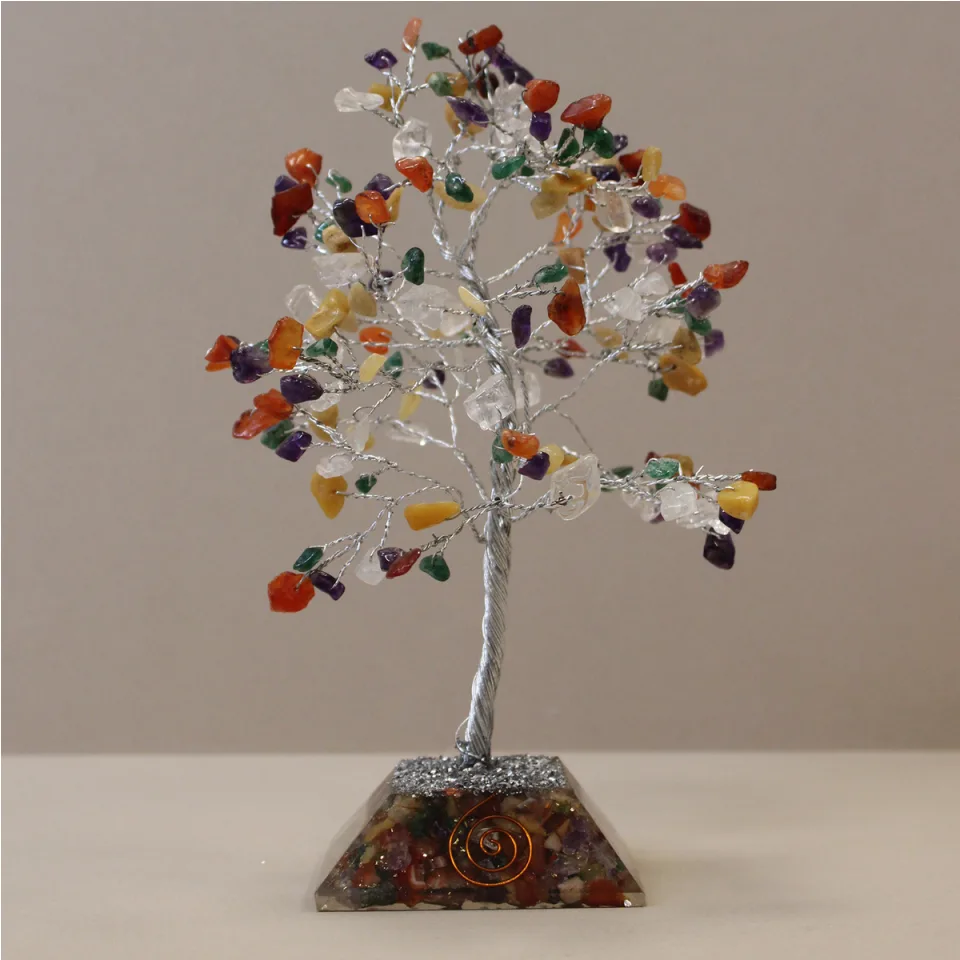 Arbres de pierres sur socle orgonite : 160 pierres, mélange