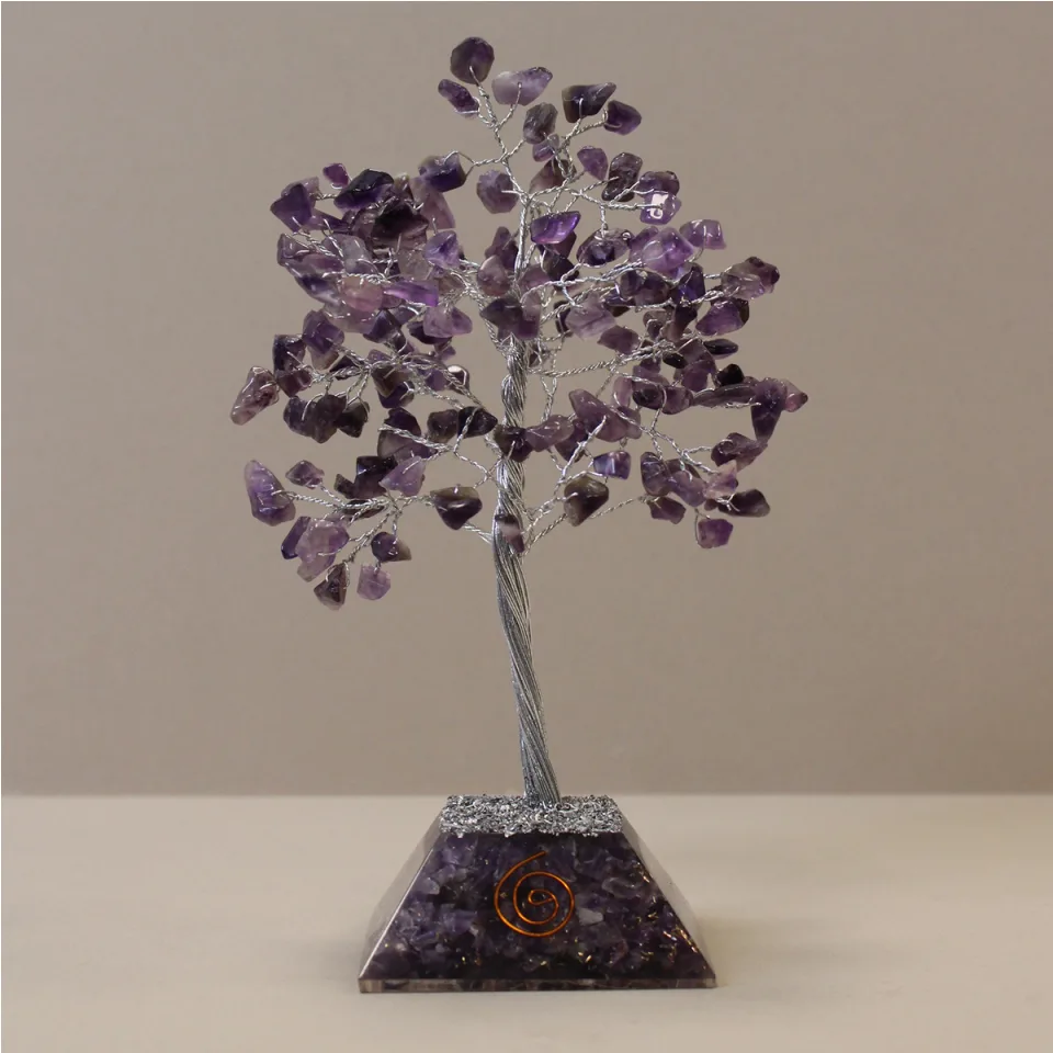 Arbres de pierres sur socle orgonite : 160 pierres, améthyste