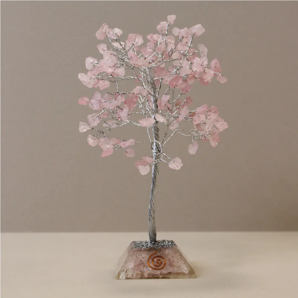 Arbres de pierres sur socle orgonite : 160 pierres, quartz rose