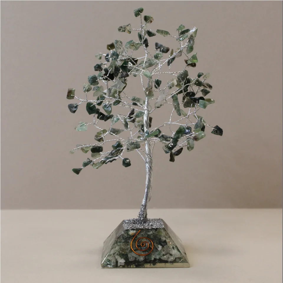 Arbres de pierres sur socle orgonite : 160 pierres, agate mousse