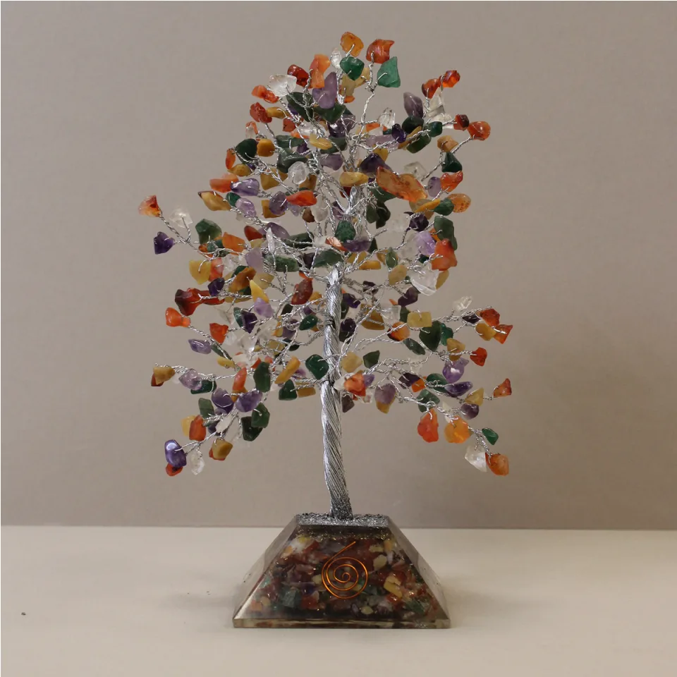 Arbres de pierres sur socle orgonite : 320 pierres, mélange