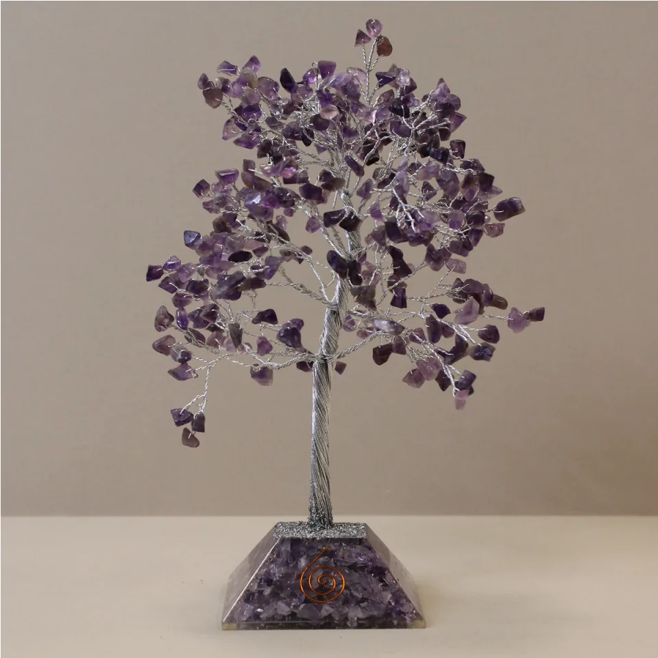 Arbres de pierres sur socle orgonite : 320 pierres, améthyste