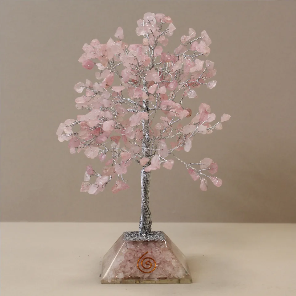 Arbres de pierres sur socle orgonite : 320 pierres, quartz rose