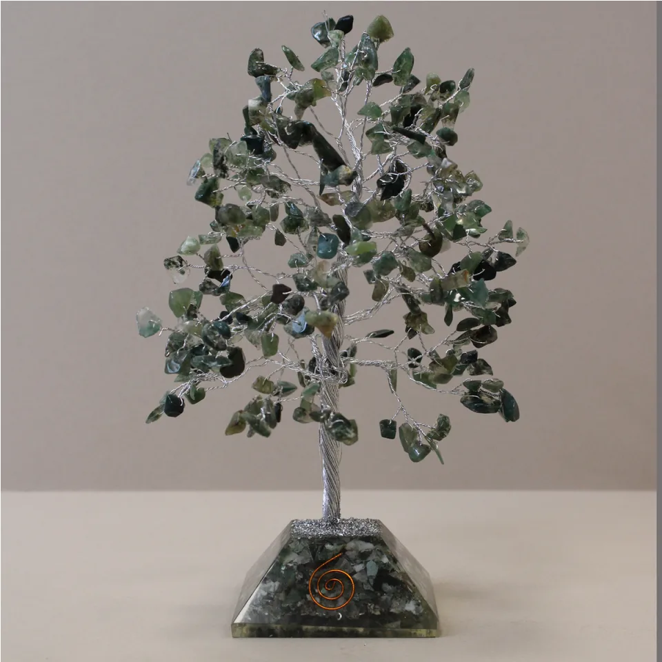 Arbres de pierres sur socle orgonite : 320 pierres, agate mousse