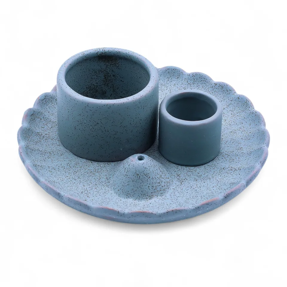 Porte-palo santo et sauge en céramique : Fleur de lotus bleue