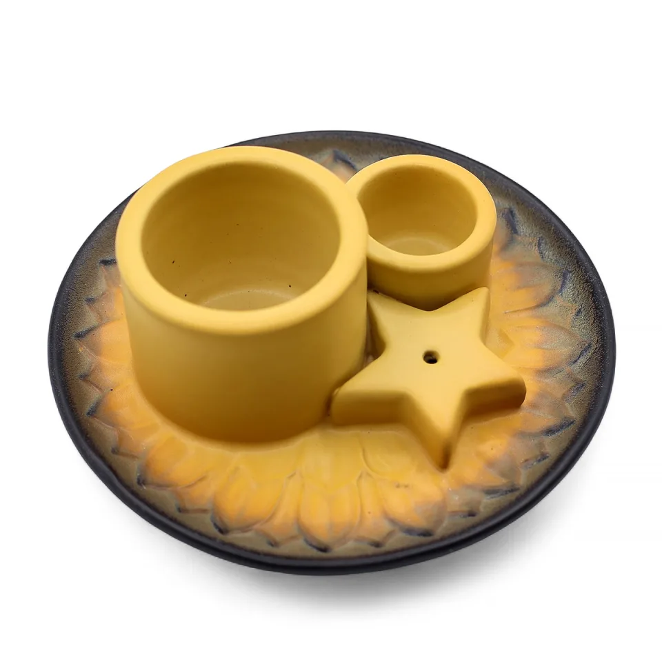 Porte-palo santo et sauge en céramique : Mandala sable et gris