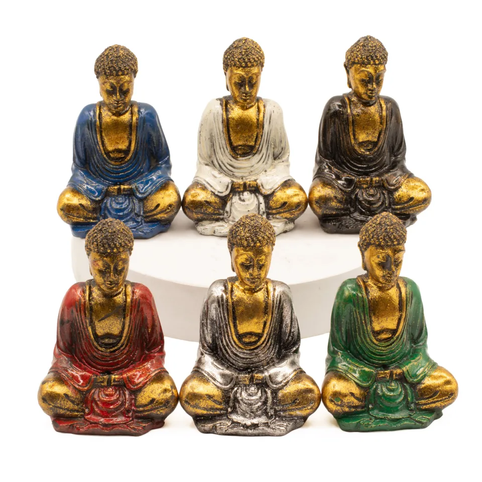 Petit Bouddha en résine peinte à la main : doré (couleurs assorties)