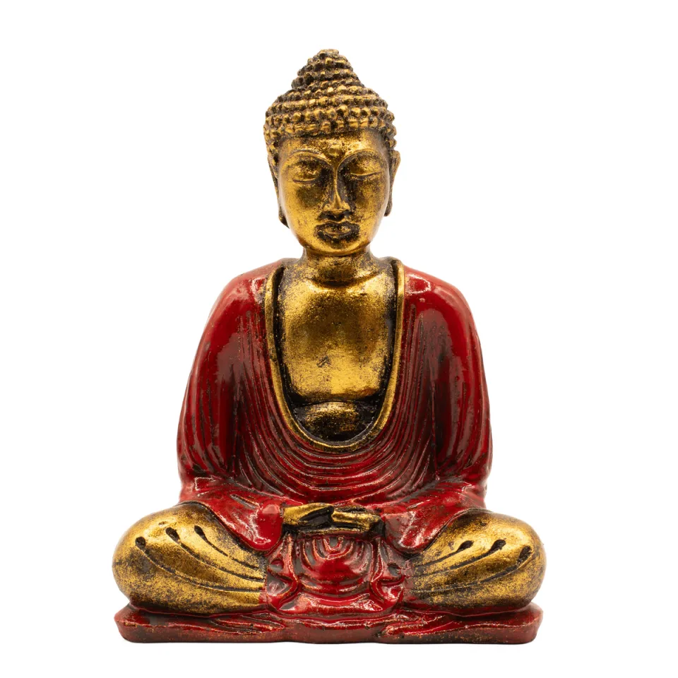Bouddha en résine peinte, modèle moyen : rouge et or, moyen