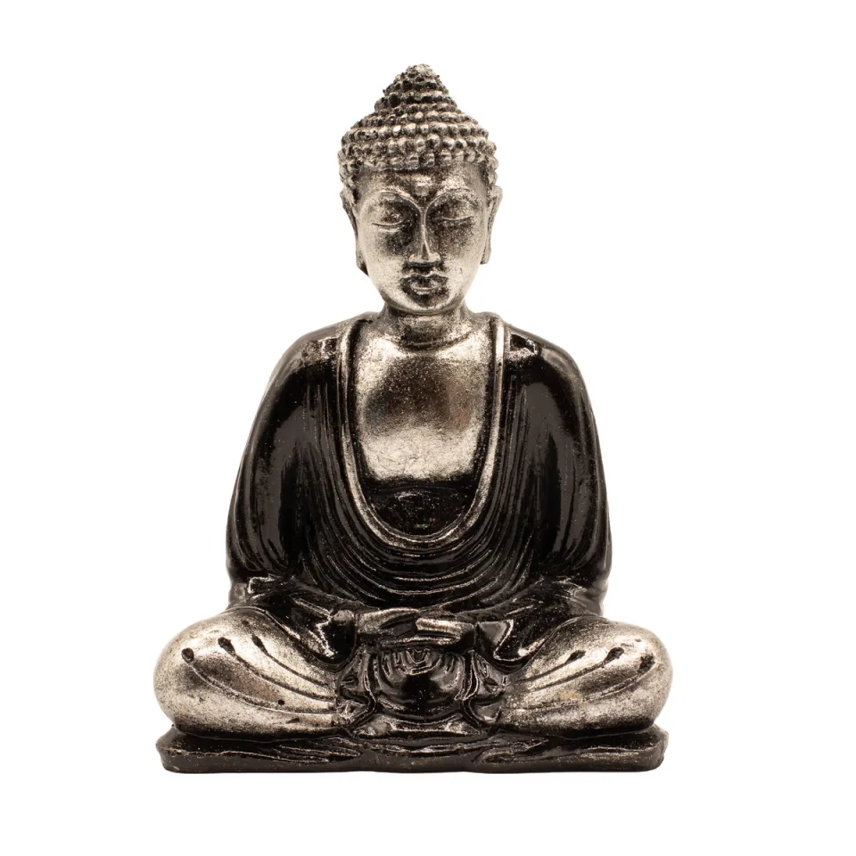 Bouddha en résine peinte, modèle moyen : noir et gris, moyen