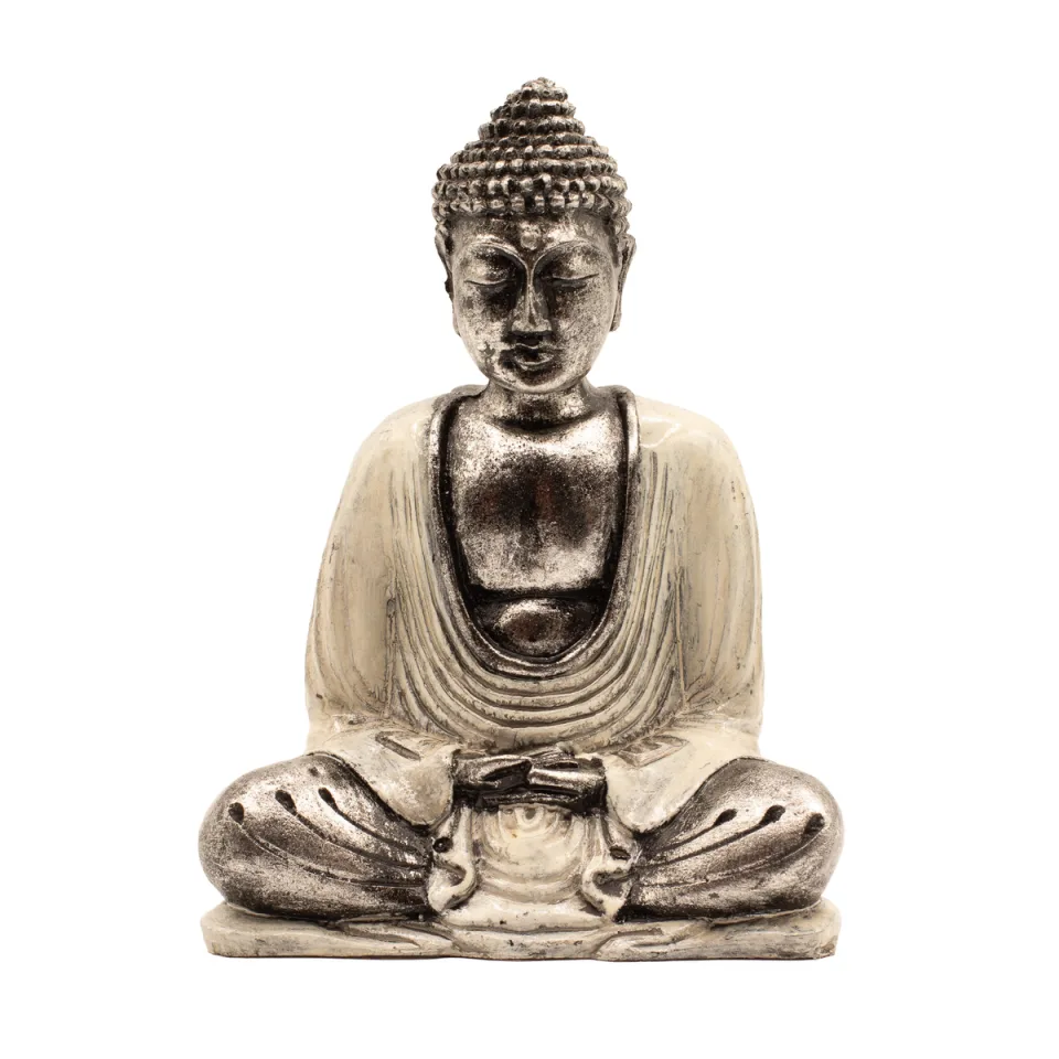 Bouddha en résine peinte, modèle moyen : blanc et gris, moyen