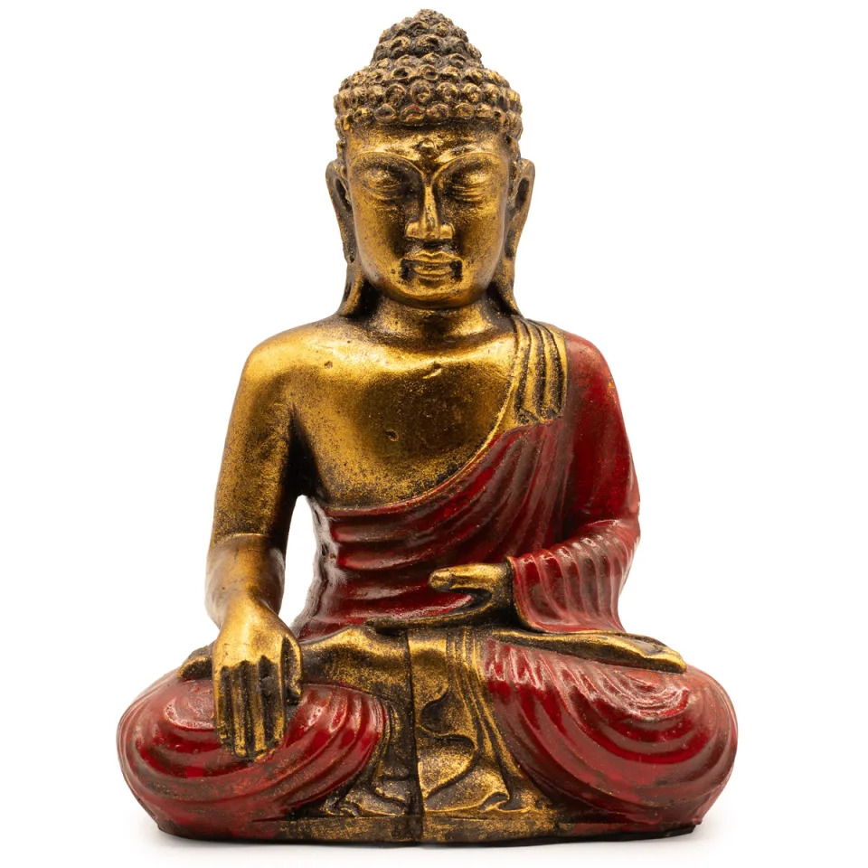 Bouddha en résine peinte, grand modèle : rouge et or, grand