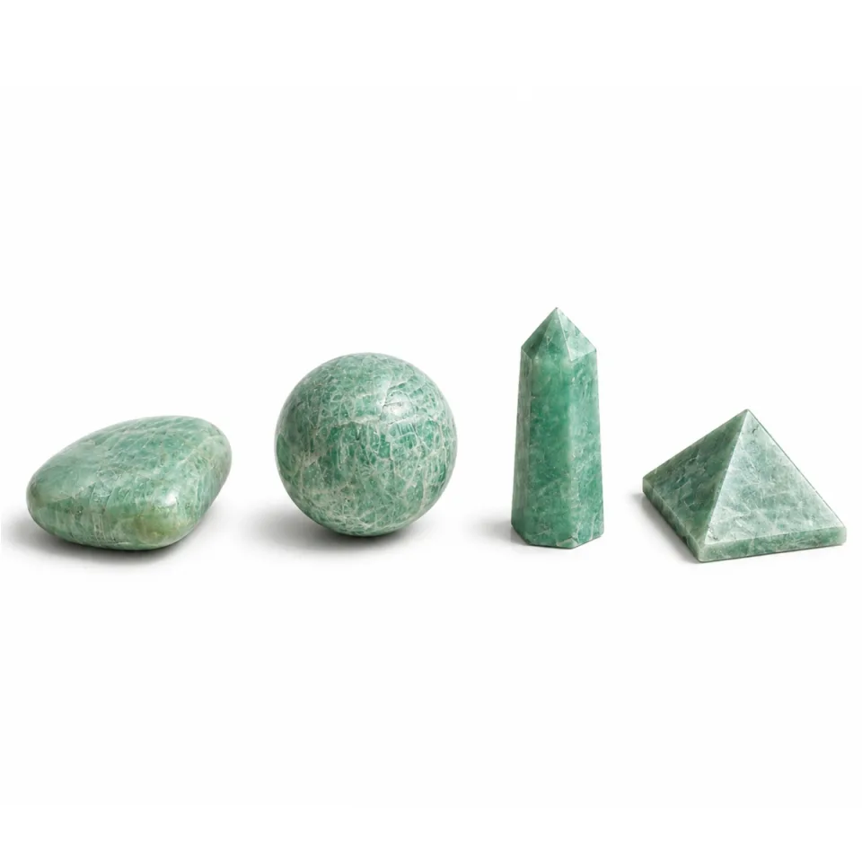 Coffrets de quatre formes en pierre : Amazonite