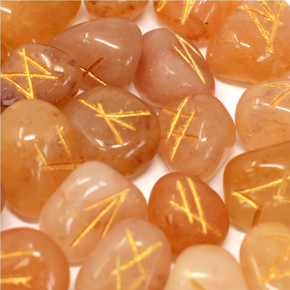 Jeux de runes en pierre avec pochette : Aventurine jaune