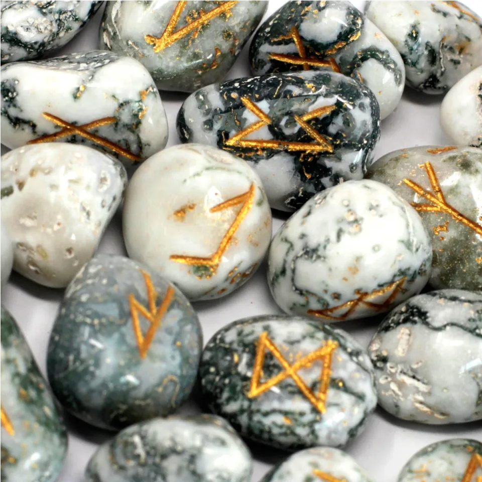 Jeux de runes en pierre avec pochette : Agate arbre