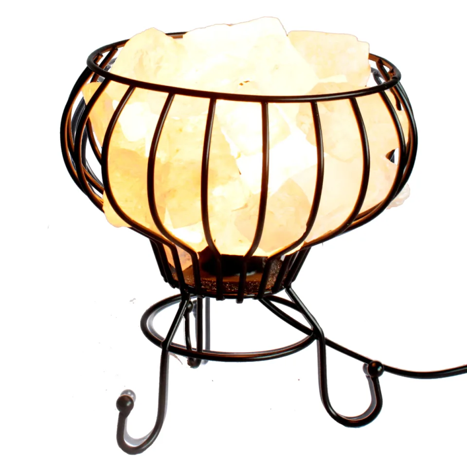 Brasero bas en sel de roche : lampe, câble et ampoule, sel rose