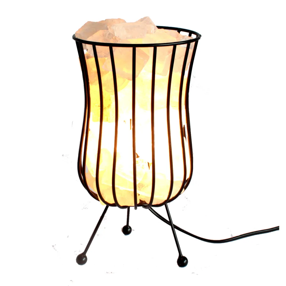 Brasero haut en sel de roche : lampe, câble et ampoule, sel rose