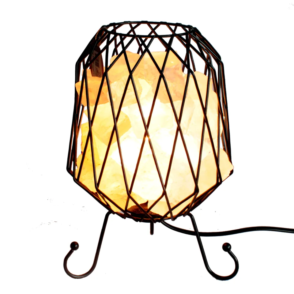 Brasero grillagé en sel de roche : lampe, câble et ampoule, sel rose