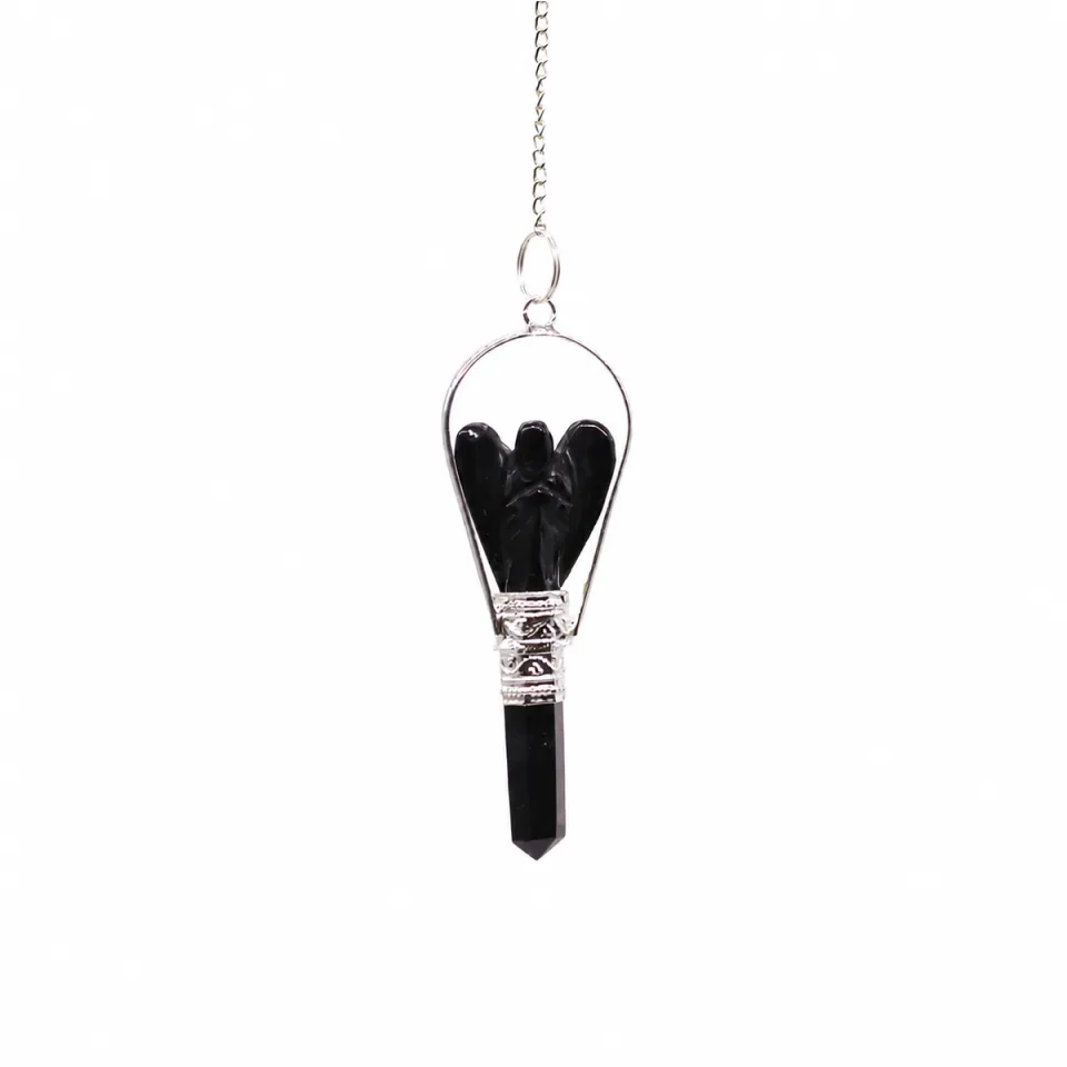 Pendule ange avec anneau : agate noire