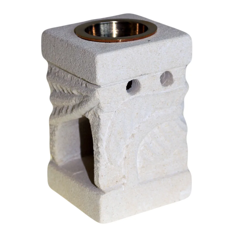 Brûle-parfum en grès, Feuille sculptée : Modèle unique