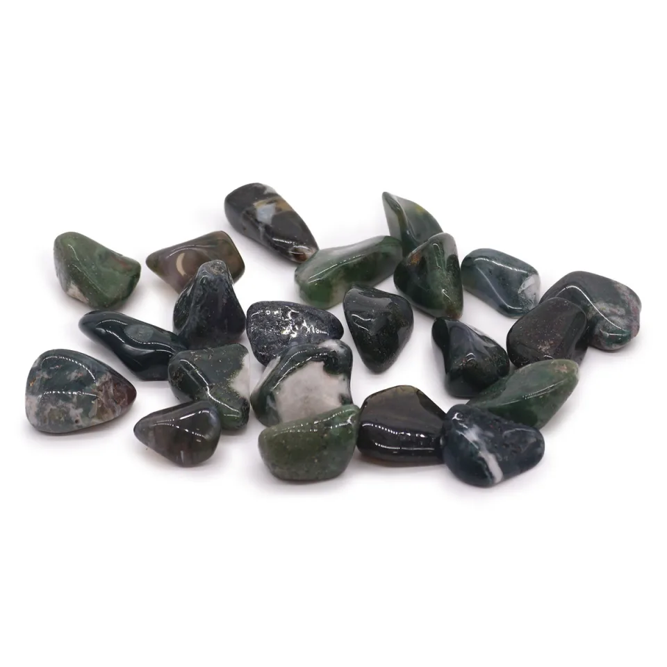Pierres roulées XL en lot de 24 : Agate mousse, lot de 24