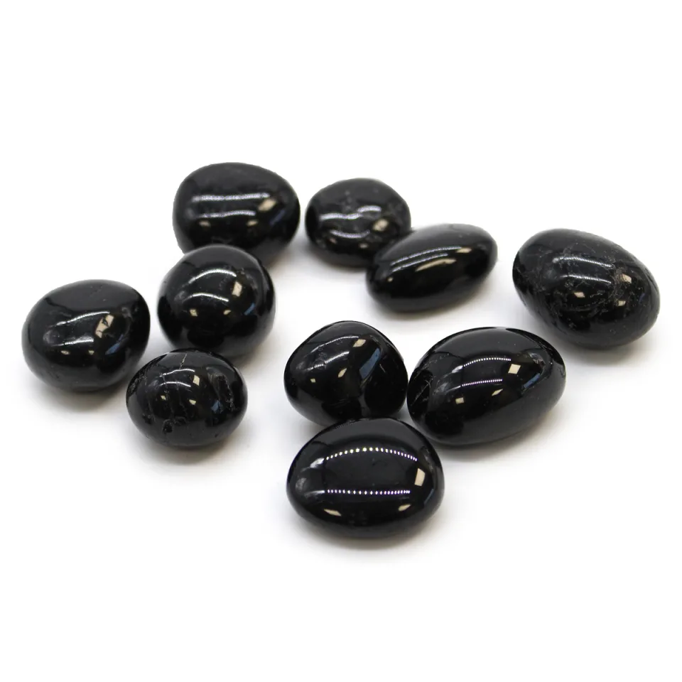 Pierres roulées XL en lot de 24 : Tourmaline noire, lot de 24