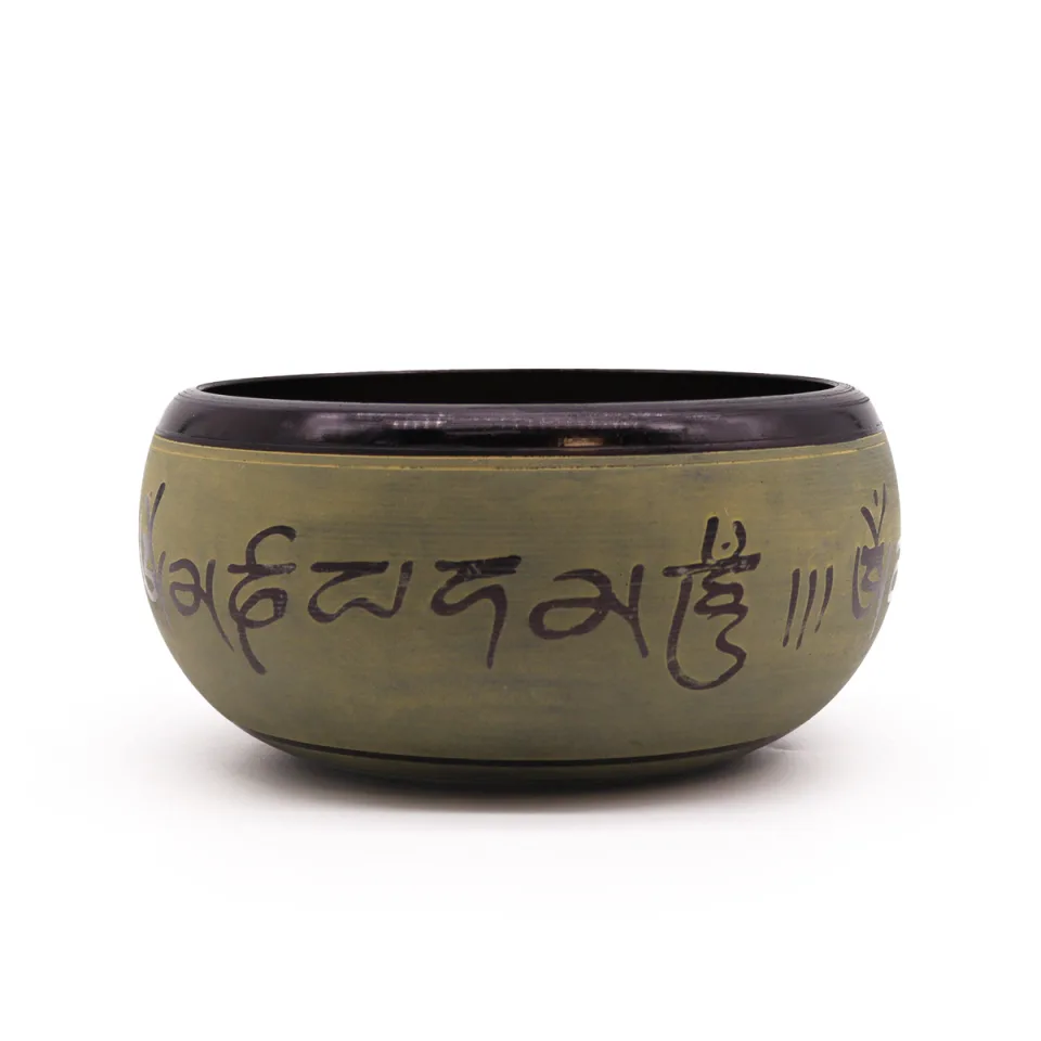 Bol en poudre de terre, 16 cm : mantra des cinq Bouddhas, 16 cm